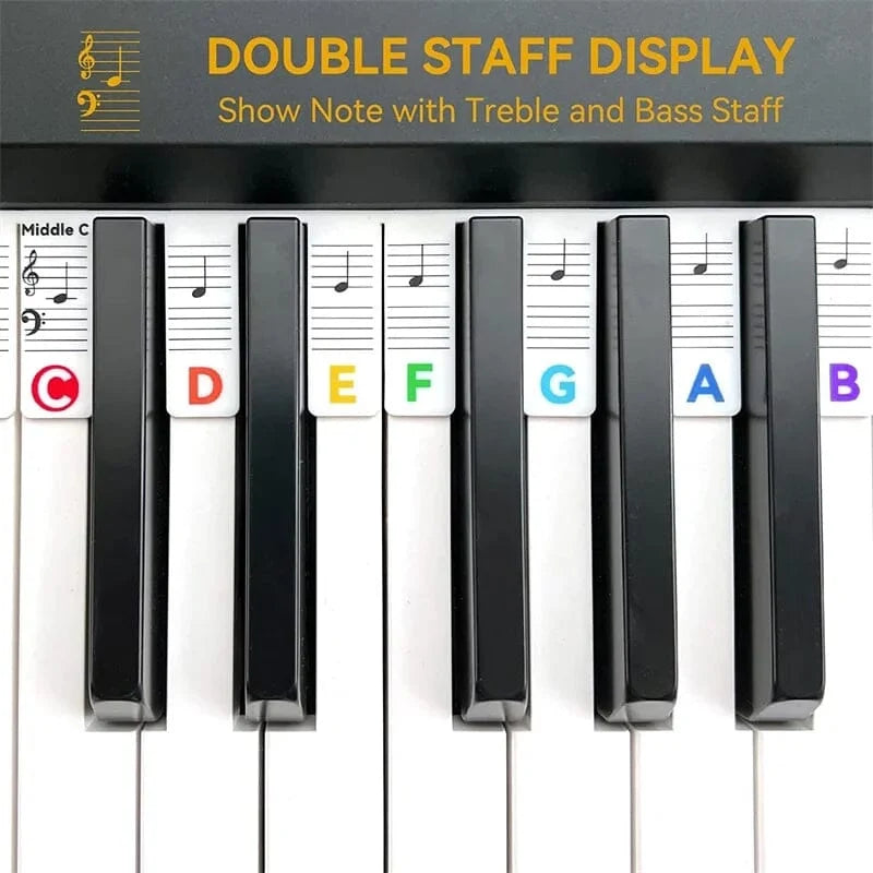 Piano Key Labels Removable Silicone Treble & Bass Staff