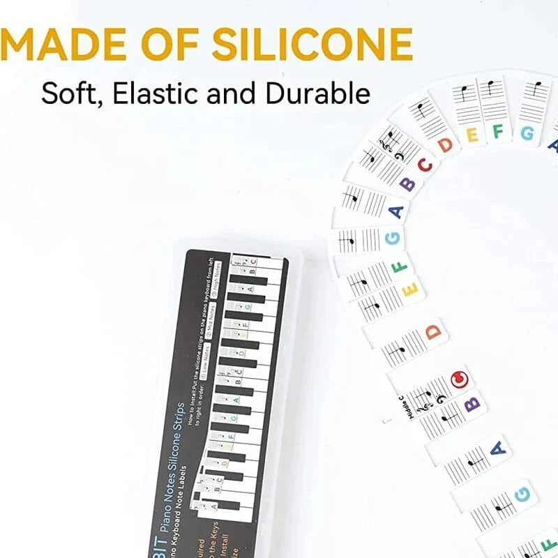 Piano Key Labels Removable Silicone Treble & Bass Staff
