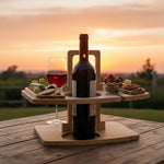 Picnic Table Natural Wood Divided Compartments for Wine and Snacks