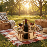 Picnic Table Natural Wood Divided Compartments for Wine and Snacks
