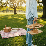 Picnic Table Natural Wood Divided Compartments for Wine and Snacks