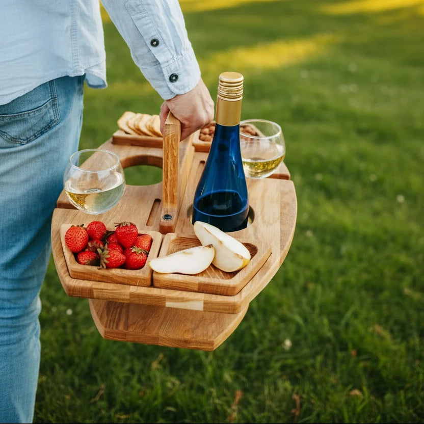 Picnic Table Natural Wood Wine & Snack Compartments