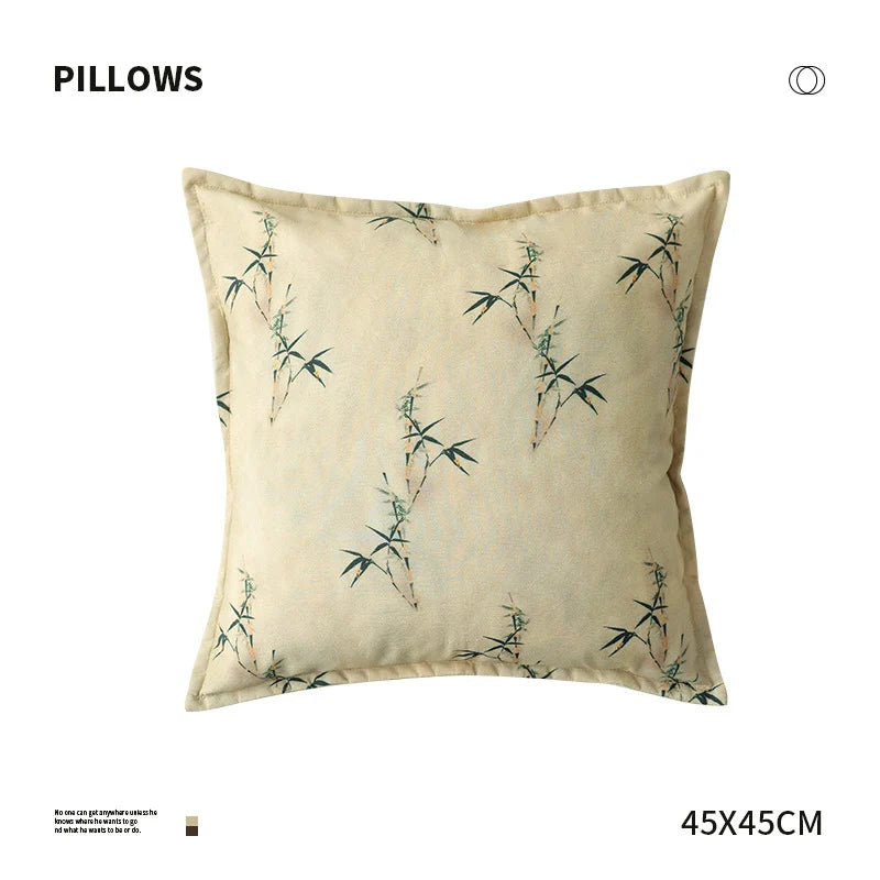 Pillow Cover Bamboo Print Cotton-Linen Concealed Zipper