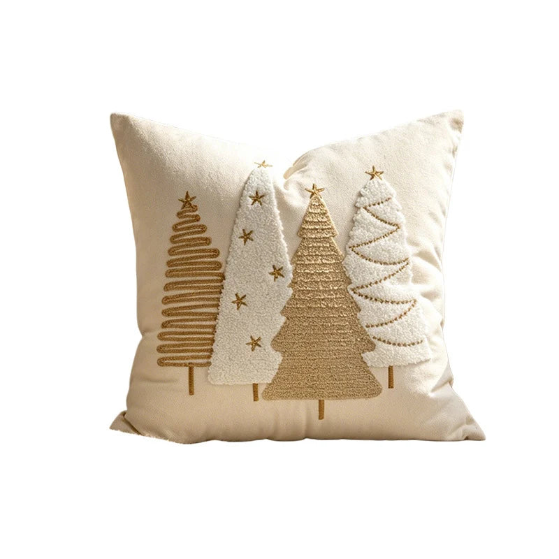 Pillow Cover Chenille Applique Cotton-Blend Hidden Zipper