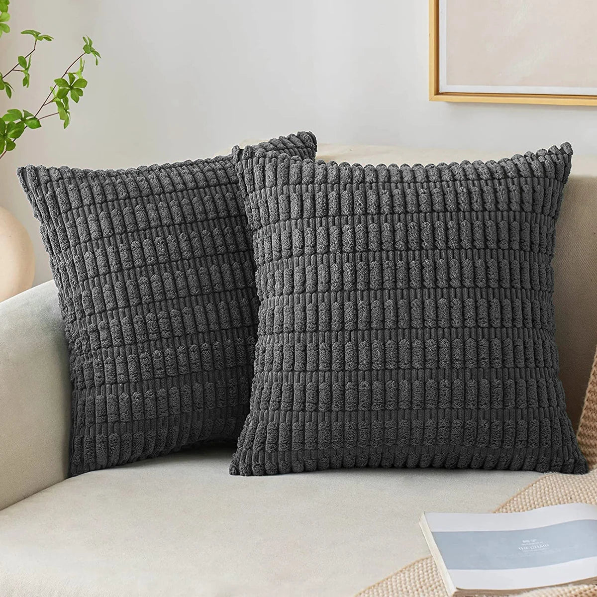 Pillow Cover Chenille Textured Grid Hidden Zipper