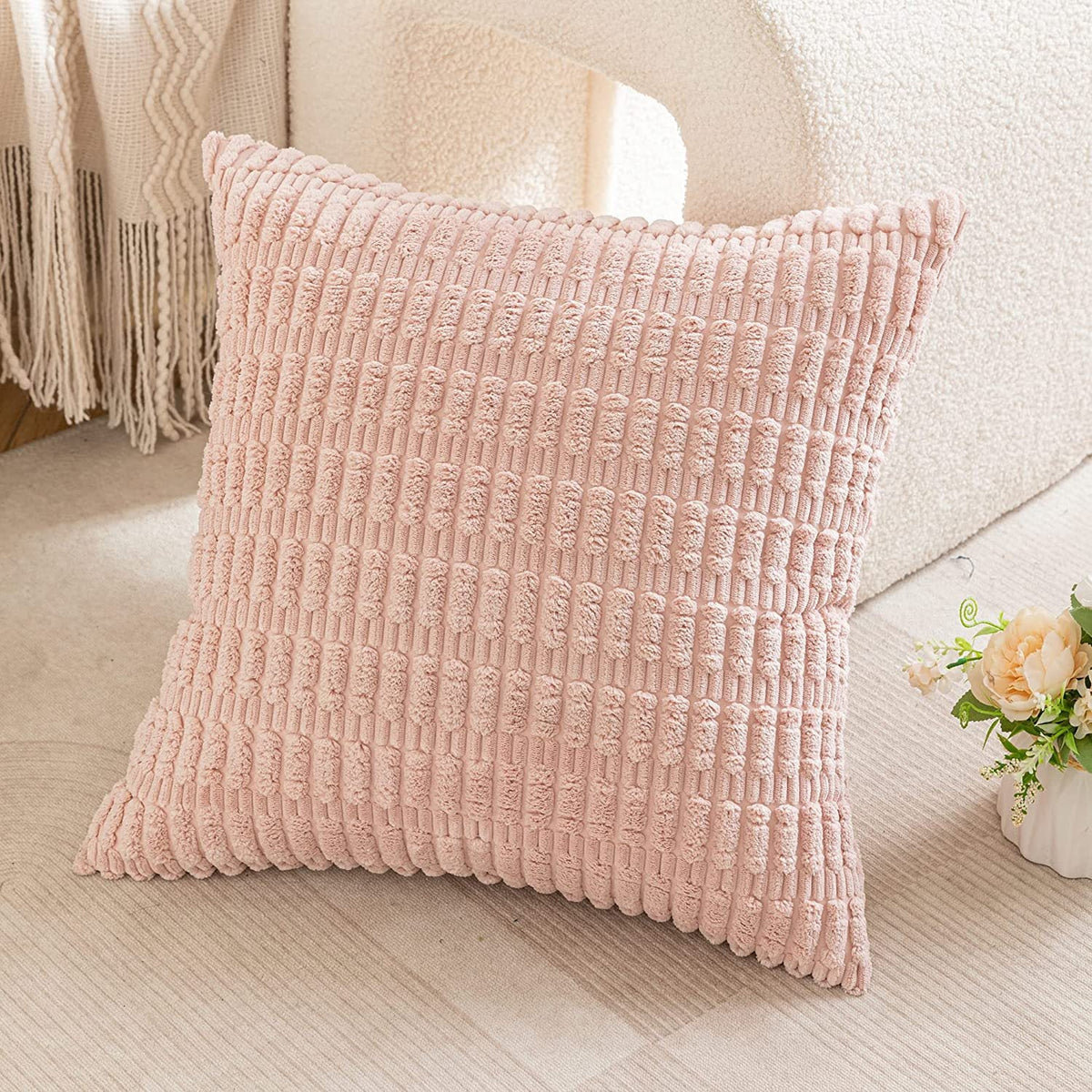 Pillow Cover Chenille Textured Grid Hidden Zipper