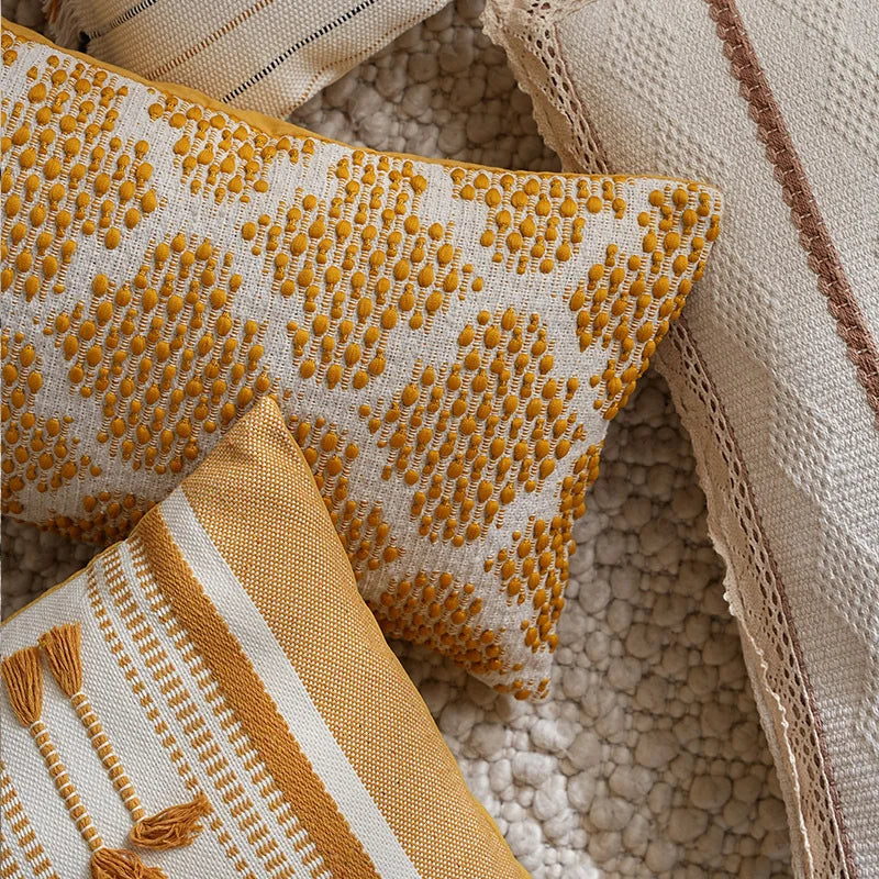 Pillow Cover Cotton Blend Crochet Trim Hidden Zipper