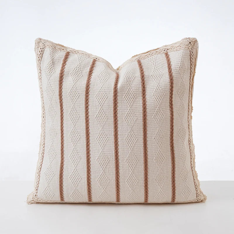 Pillow Cover Cotton Blend Crochet Trim Hidden Zipper