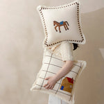 Pillow Cover Cotton Blend Embroidered Applique & Fringe