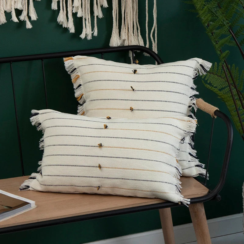 Pillow Cover Cotton Blend Tufted Hand-Fringed