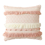 Pillow Cover Cotton Blend Woven Dot Tufting & Fringe
