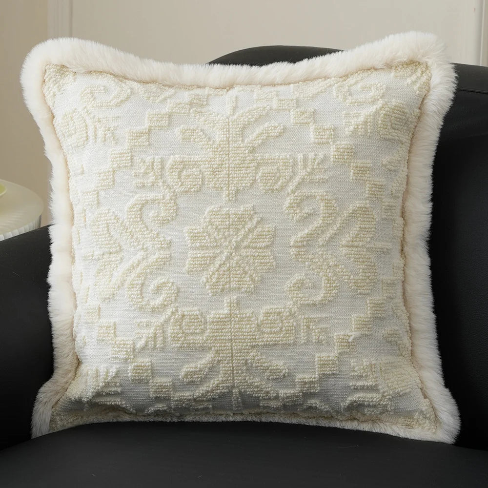 Pillow Cover Embossed Circle Faux Fur Trim 18x18in