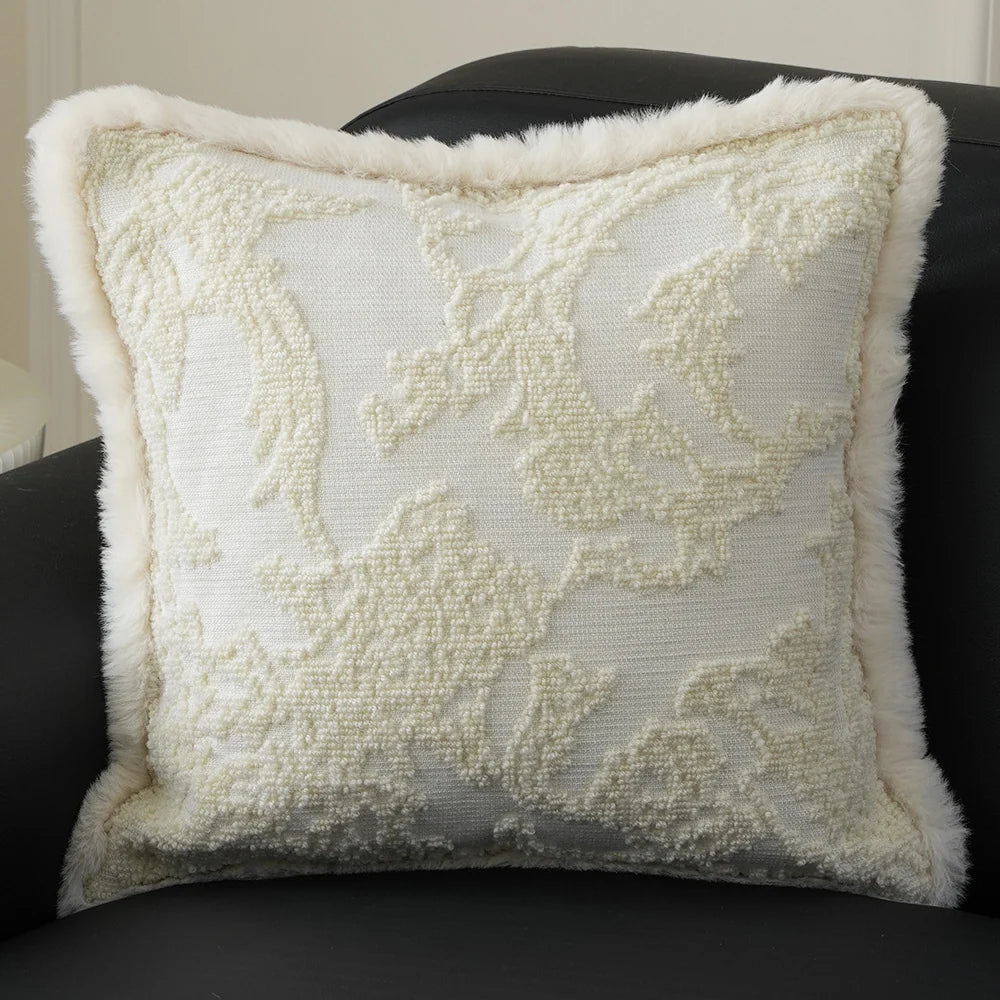 Pillow Cover Embossed Circle Faux Fur Trim 18x18in