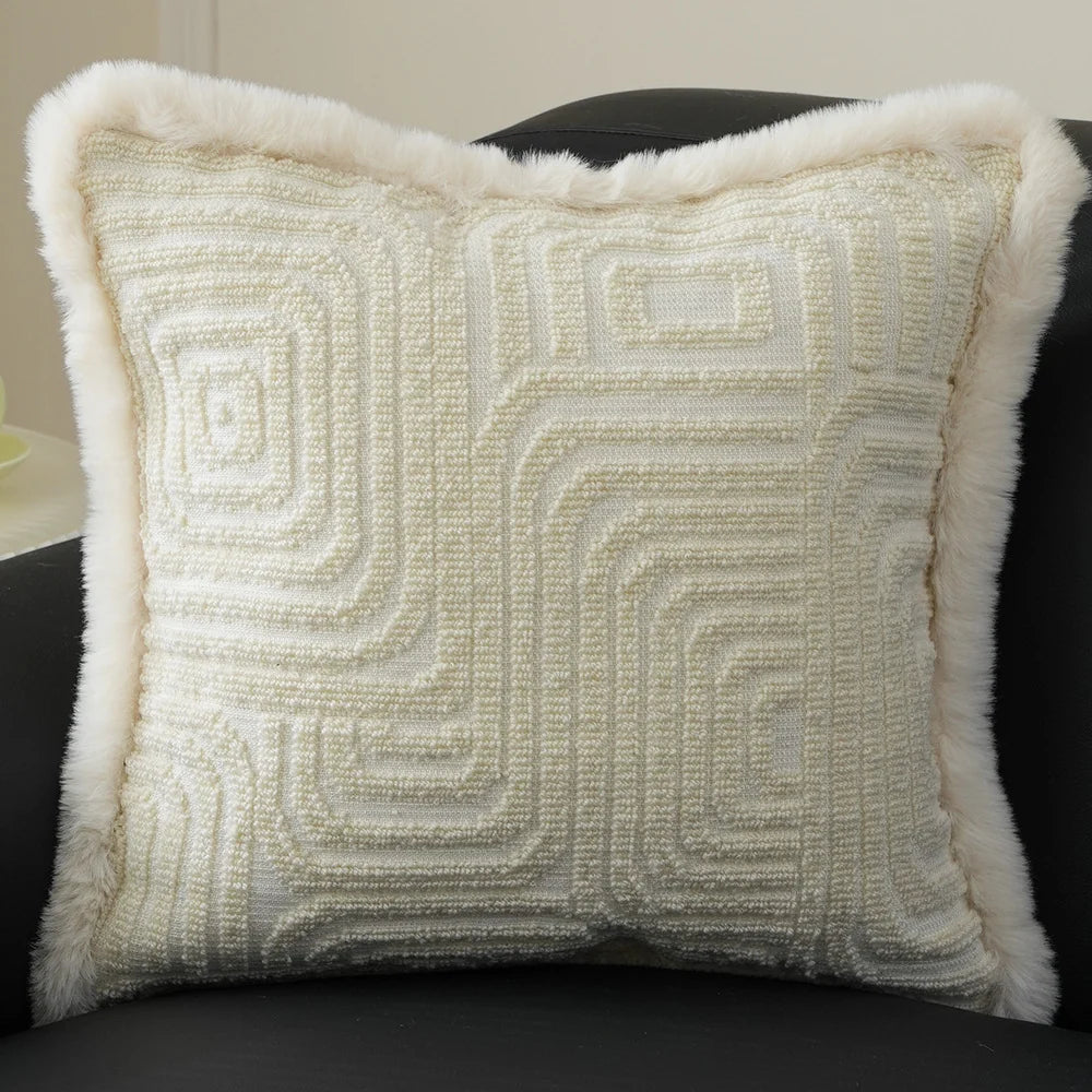 Pillow Cover Embossed Circle Faux Fur Trim 18x18in