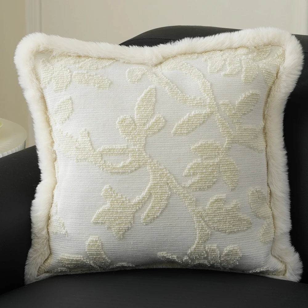 Pillow Cover Embossed Circle Faux Fur Trim 18x18in