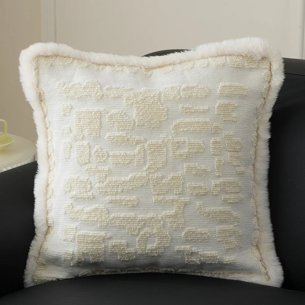 Pillow Cover Embossed Circle Faux Fur Trim 18x18in