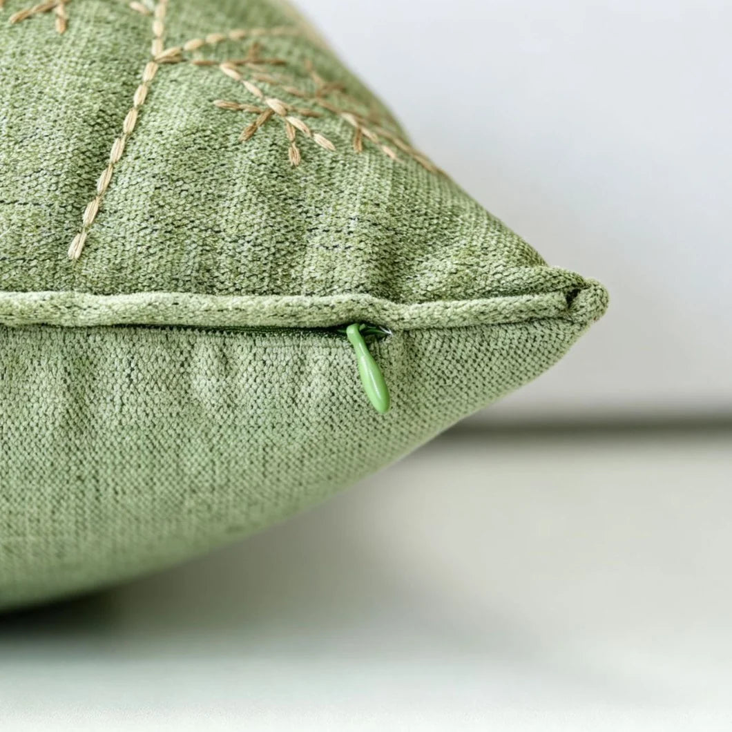 Pillow Cover Embroidered Linen-Blend Hidden Zipper