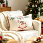 Pillow Cover Embroidered Rocking Horse Linen-Look & Hidden Zipper