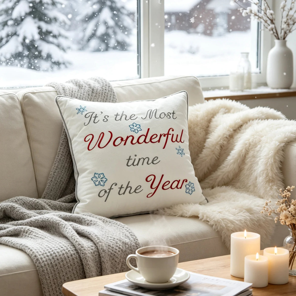 Pillow Cover Embroidered Script & Hidden Zipper