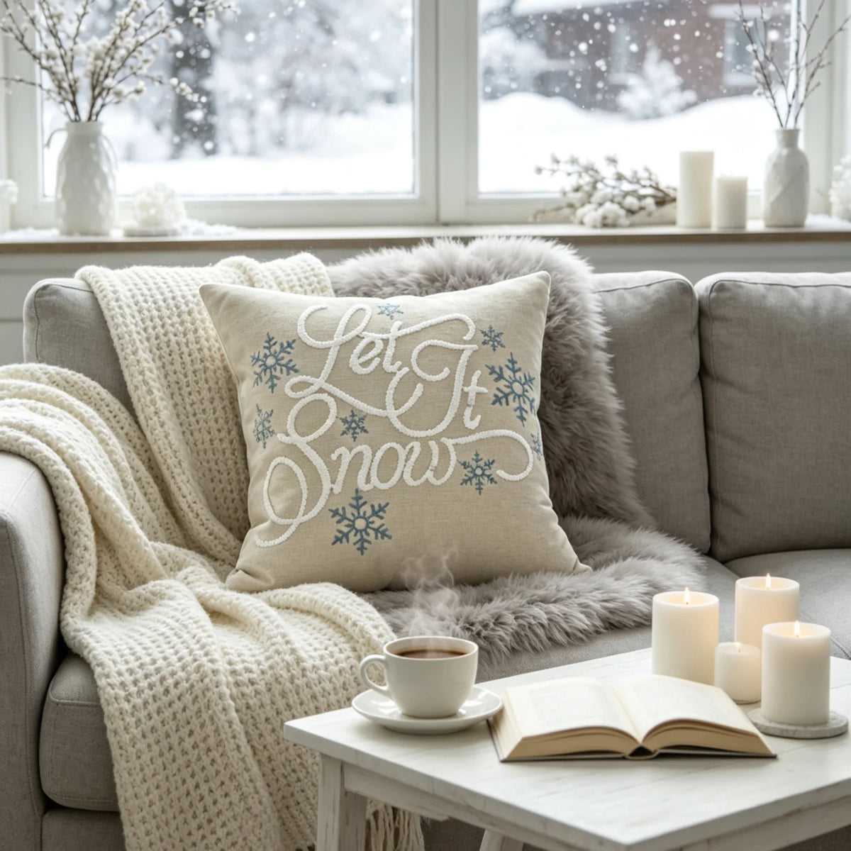 Pillow Cover Embroidered Script & Hidden Zipper