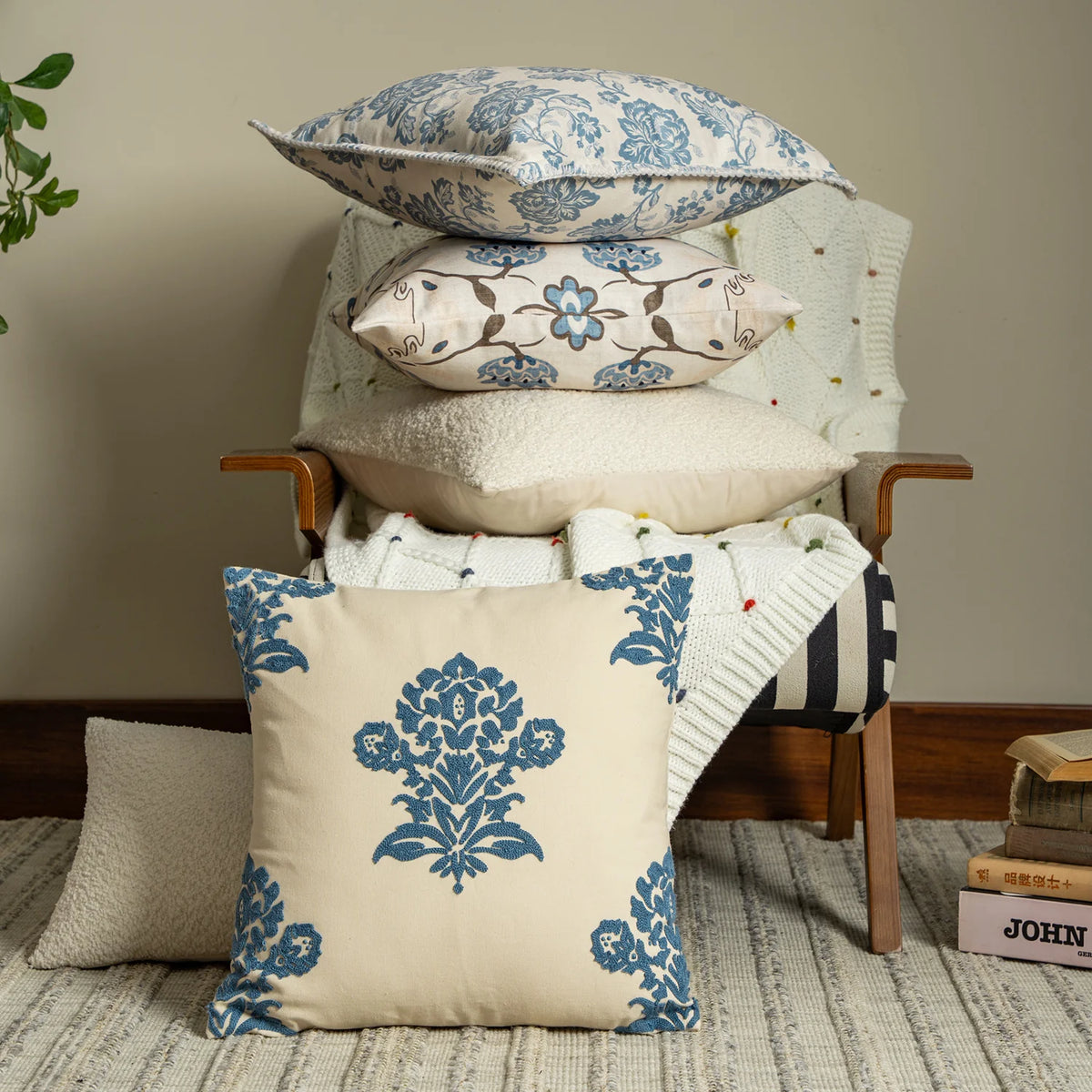 Pillow Cover Floral Mandala Print Cotton Blend Concealed Zipper