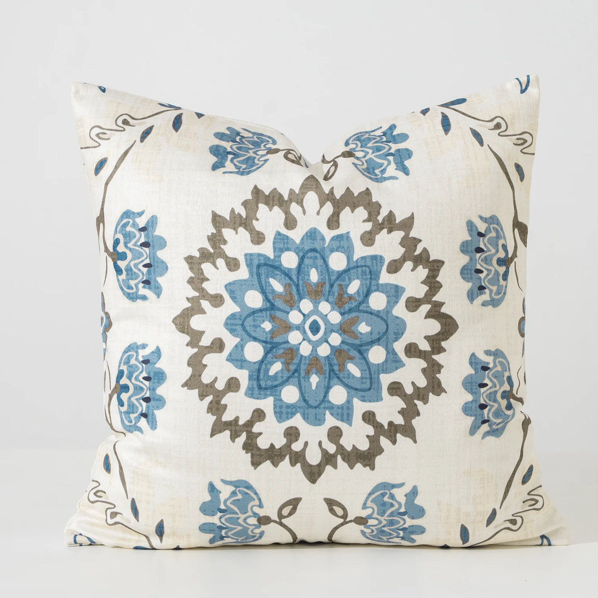 Pillow Cover Floral Mandala Print Cotton Blend Concealed Zipper