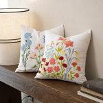 Pillow Cover Hand-Embroidered Linen-Look Hidden Zipper 18x18