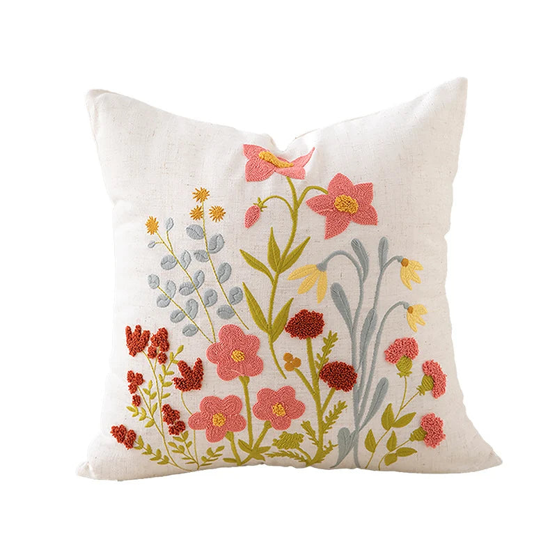 Pillow Cover Hand-Embroidered Linen-Look Hidden Zipper 18x18