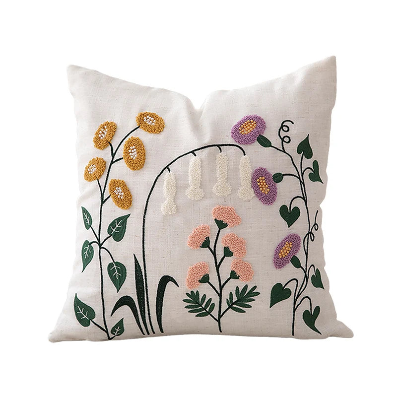 Pillow Cover Hand-Embroidered Linen-Look Hidden Zipper 18x18