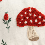 Pillow Cover Hand-Embroidered Mushroom & Oak Leaf Cotton-Linen