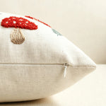 Pillow Cover Hand-Embroidered Mushroom & Oak Leaf Cotton-Linen