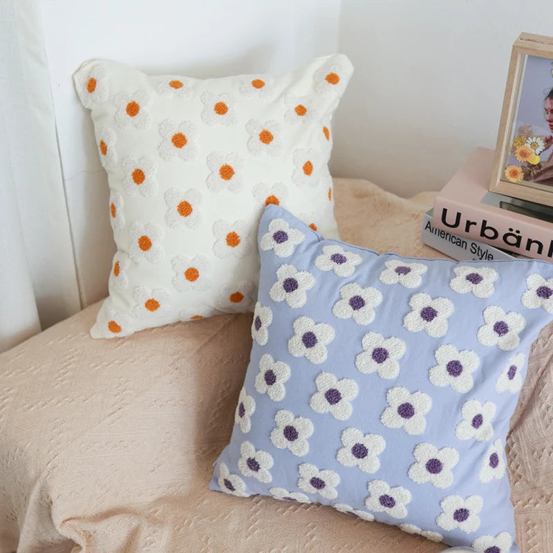 Pillow Cover Hand-Tufted Bouclé Floral Linen-Touch