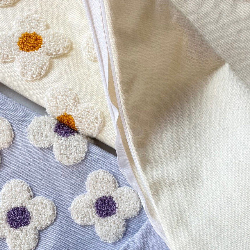 Pillow Cover Hand-Tufted Bouclé Floral Linen-Touch