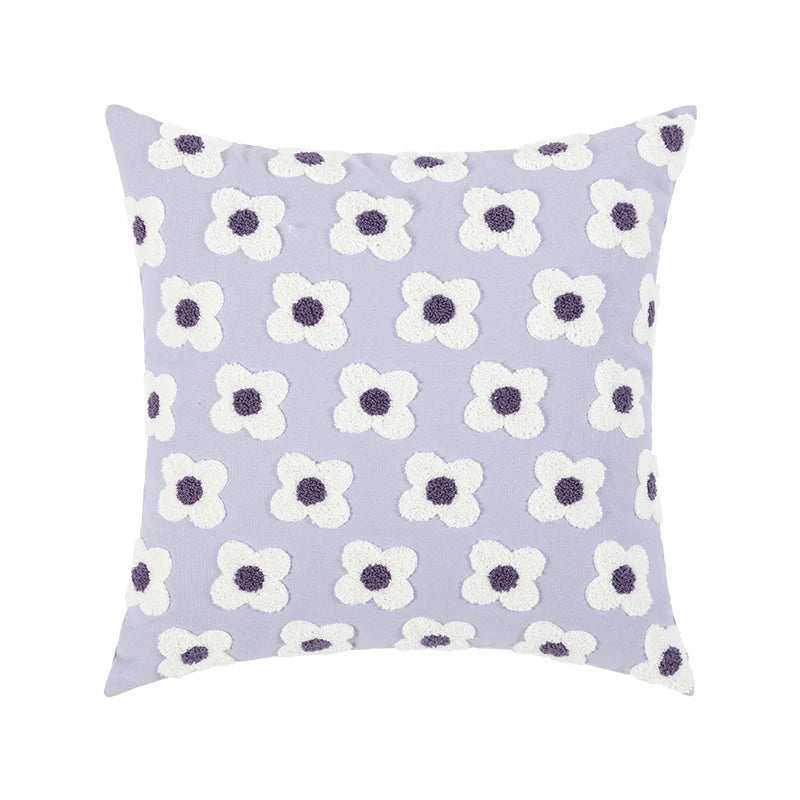Pillow Cover Hand-Tufted Bouclé Floral Linen-Touch