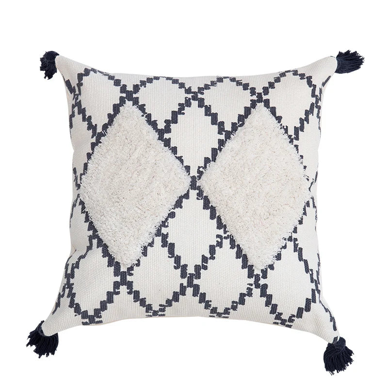 Pillow Cover Hand-Tufted Diamond Cotton Blend Concealed Zipper