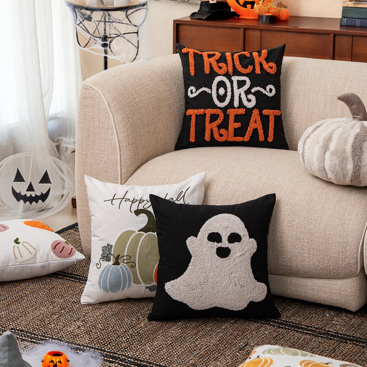 Pillow Cover Hand-Tufted Ghost Hidden Zipper Cotton Blend