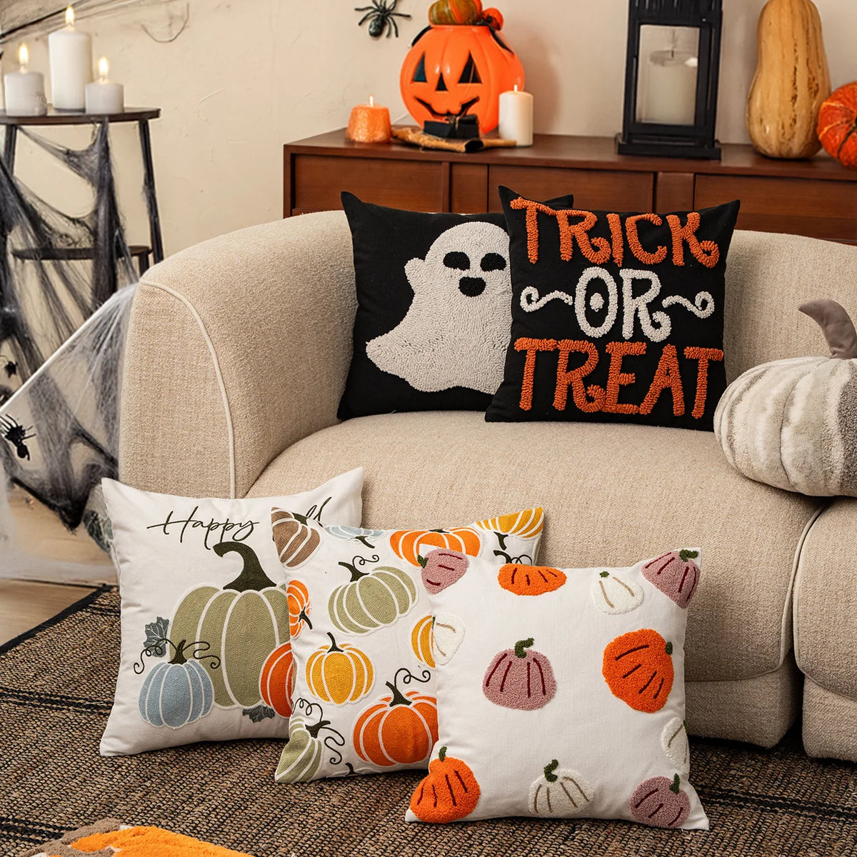 Pillow Cover Hand-Tufted Ghost Hidden Zipper Cotton Blend
