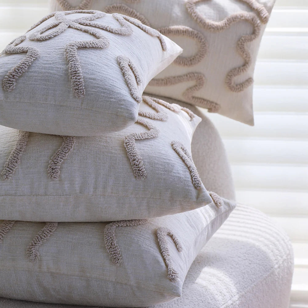 Pillow Cover Hand-Tufted Wave Texture Cotton-Linen Blend Hidden Zipper