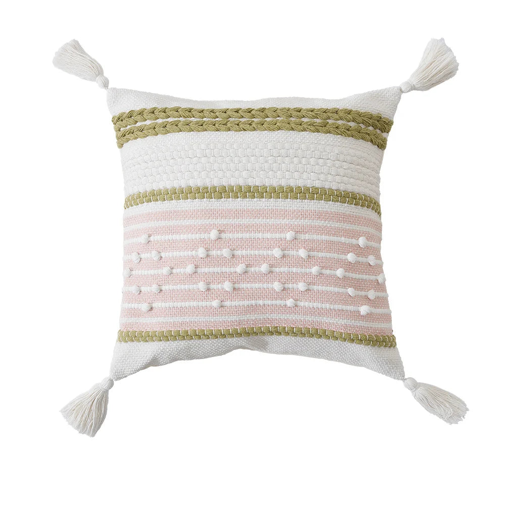 Pillow Cover Handcrafted Tufted Diamond & Tassels Cotton 45x45