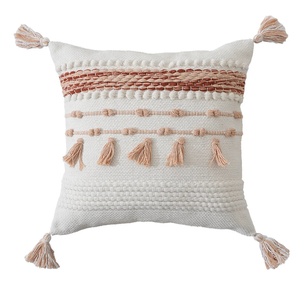 Pillow Cover Handcrafted Tufted Diamond & Tassels Cotton 45x45