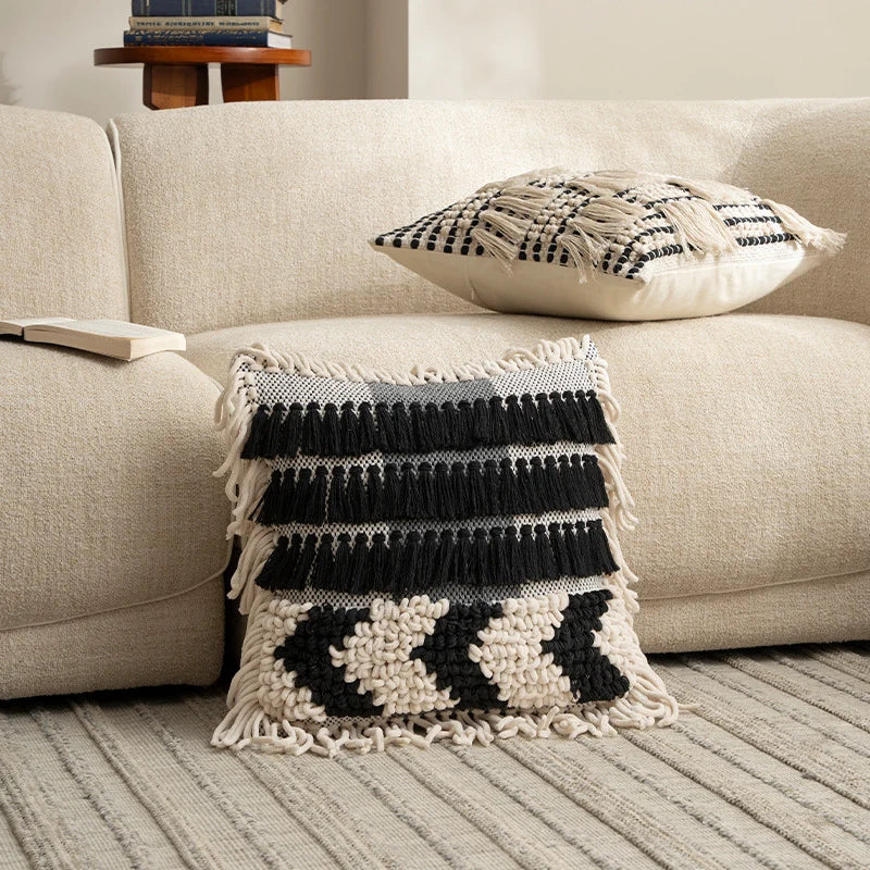 Pillow Cover Handwoven Macramé & Tassels 100% Cotton