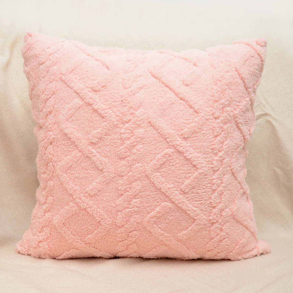 Pillow Cover High-Pile Plush Geometric Tufting Hidden Zipper