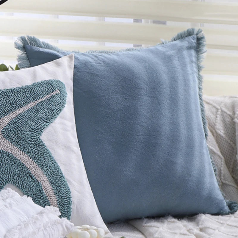 Pillow Cover High-Pile Starfish Relief Cotton-Linen Concealed Zipper