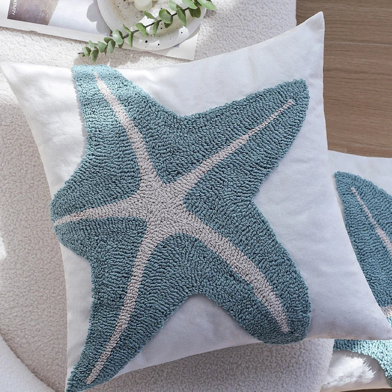 Pillow Cover High-Pile Starfish Relief Cotton-Linen Concealed Zipper
