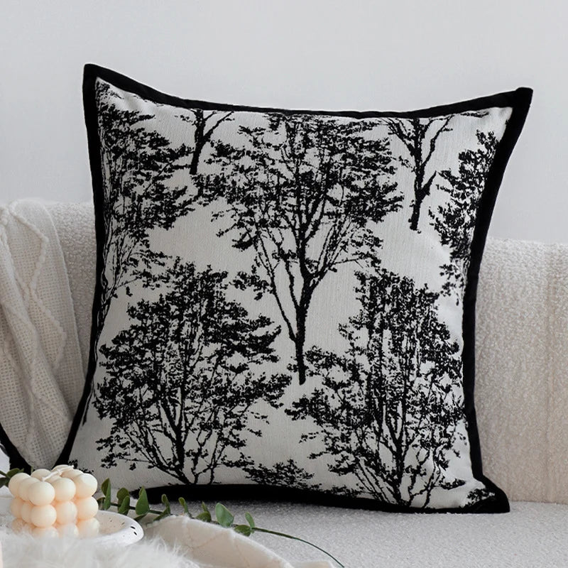 Pillow Cover Jacquard Tree Motif & Velvet Piping