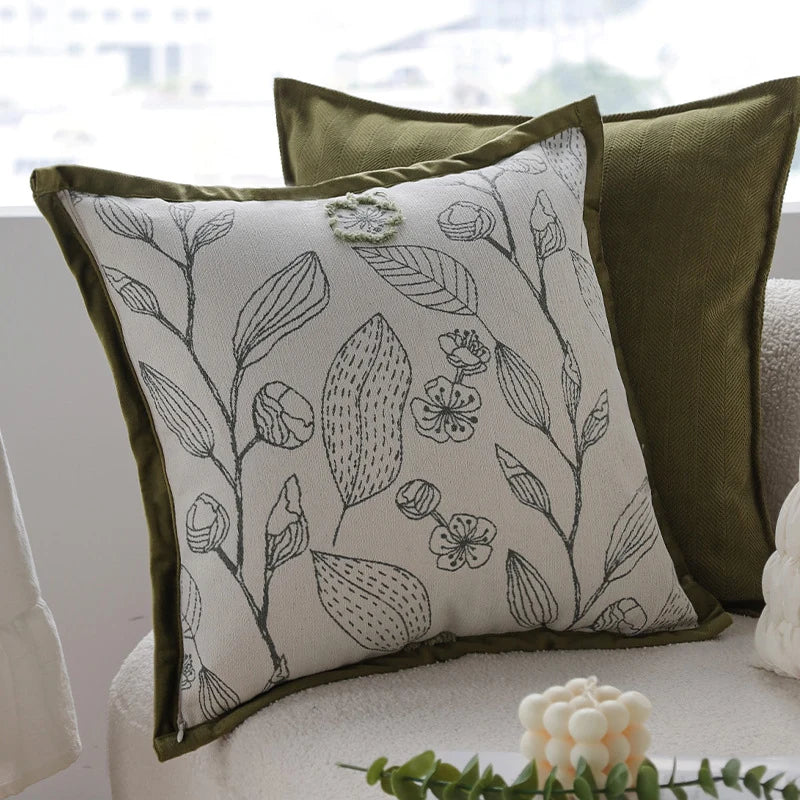 Pillow Cover Jacquard Tree Motif & Velvet Piping