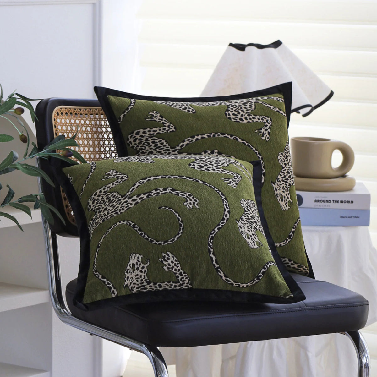 Pillow Cover Leopard Jacquard & Velvet Piping 18x18