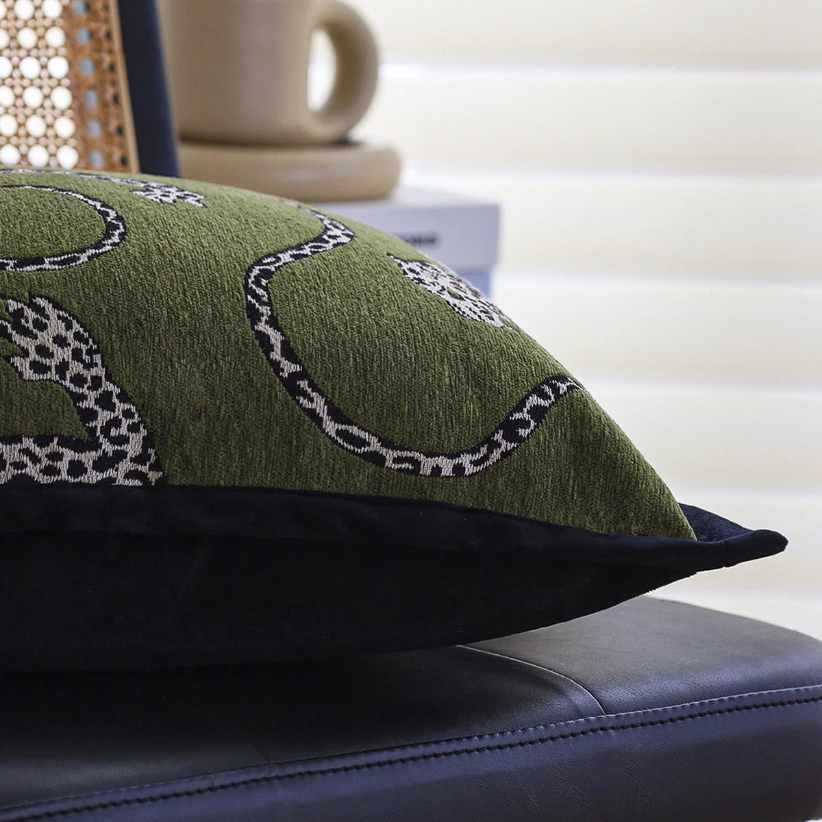 Pillow Cover Leopard Jacquard & Velvet Piping 18x18