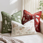 Pillow Cover Linen-Blend Raised Floral Embroidery Piped Edge