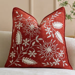 Pillow Cover Linen-Blend Raised Floral Embroidery Piped Edge